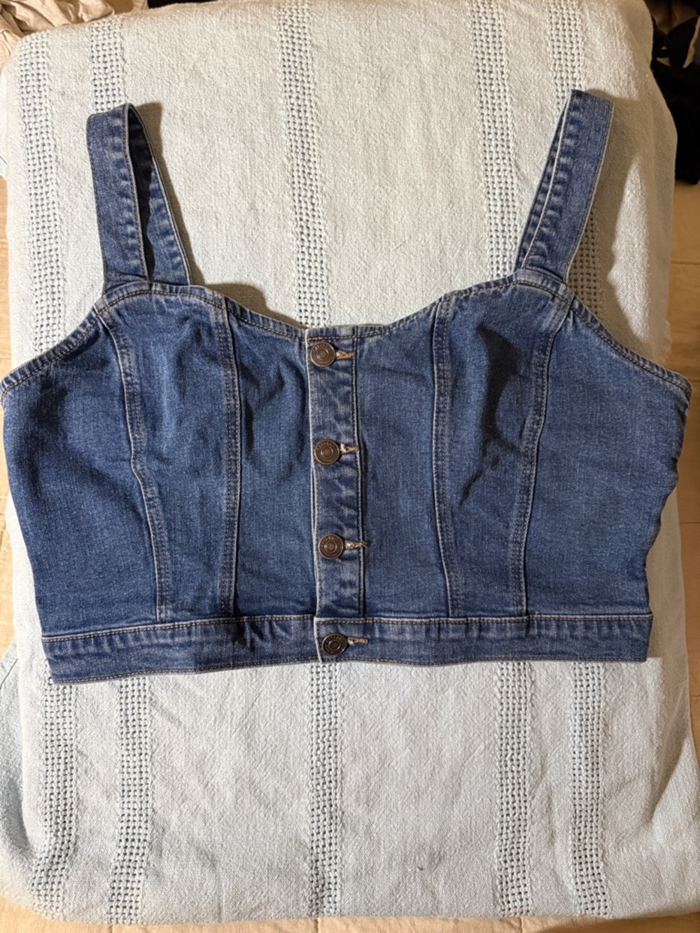 Shyanne Dark Blue Denim Button-Front Crop Top